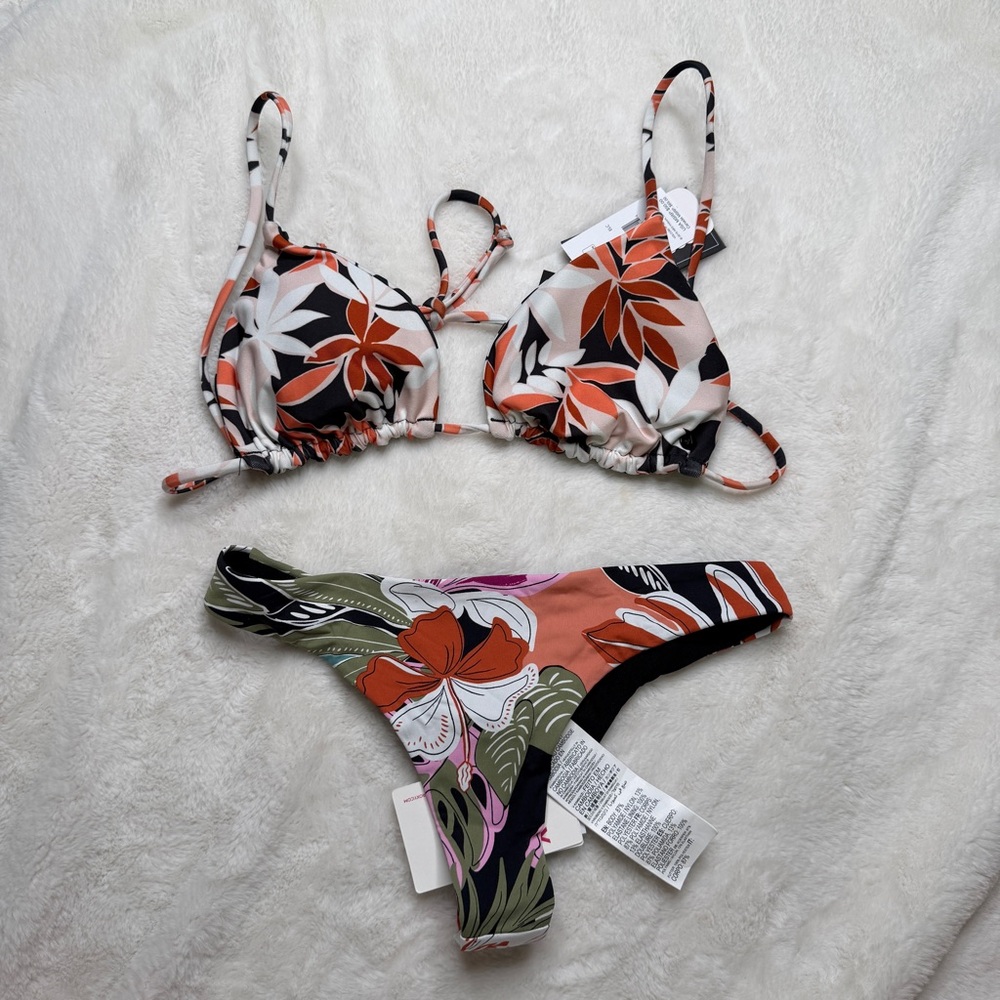 Volcom x Roxy Mixed Print Bikini Set Top M Bottom XS Reversible